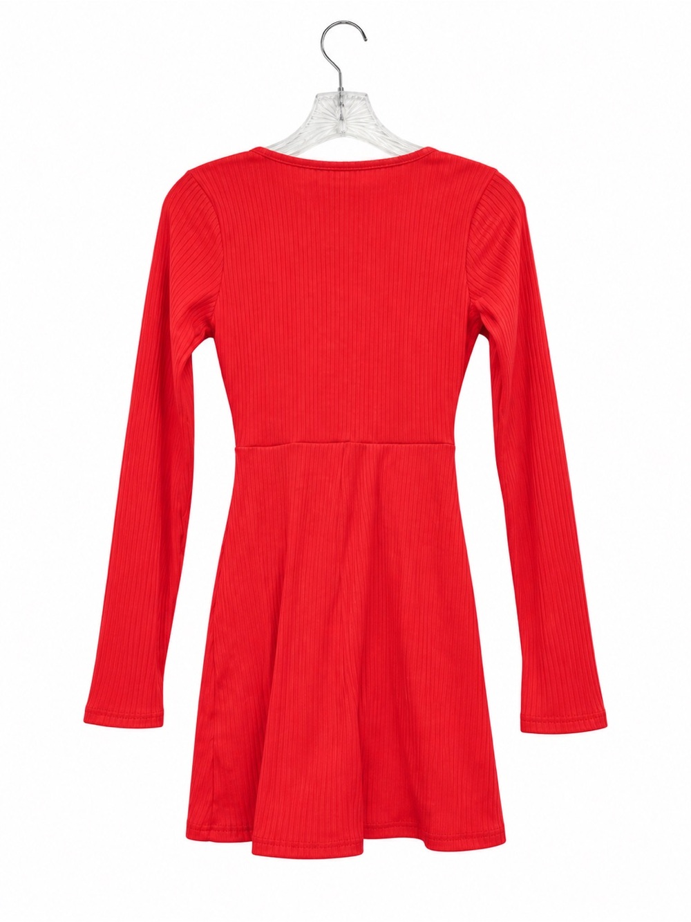 Lulus Red Ribbed Ruched Long Sleeve Romper Size Small NWT - Picture 4 of 5